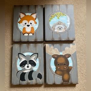 Set of 4 painted nursery wall hangings